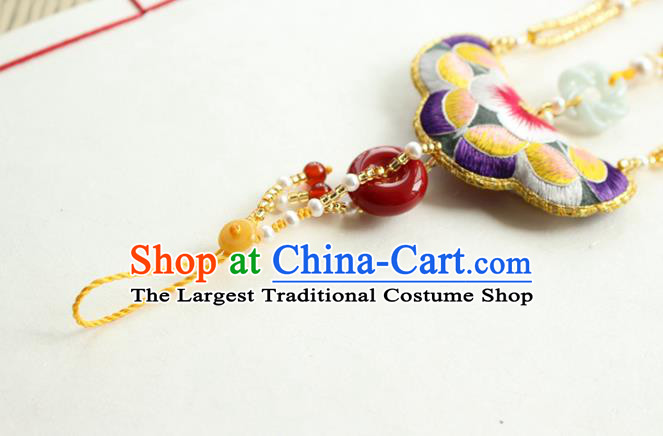 Chinese National Beads Tassel Jade Pendant Classical Qipao Dress Embroidered Sachet Brooch