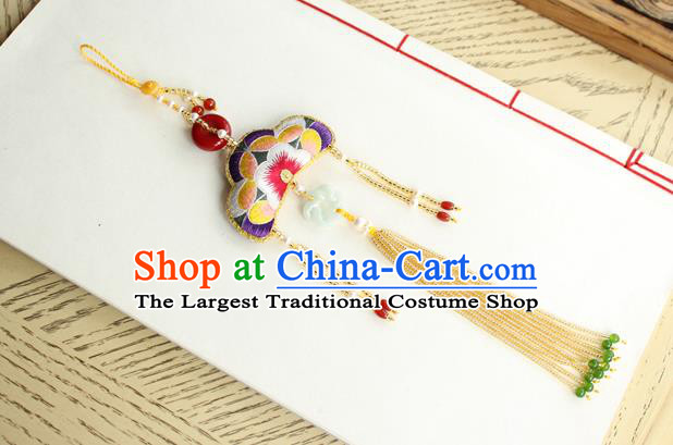 Chinese National Beads Tassel Jade Pendant Classical Qipao Dress Embroidered Sachet Brooch