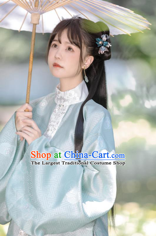 China Ancient Ming Dynasty Patrician Lady Historical Clothing Traditional Hanfu Dress Apparels Full Set