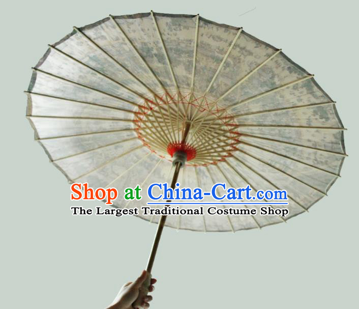 China Traditional Hanfu Brown Umbrella Classical Dance Umbrellas Handmade Riverside Scene at Qingming Festival Painting Oil Paper Umbrella