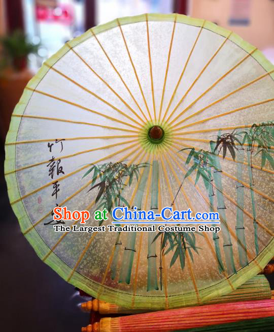China Traditional Hanfu Oilpaper Umbrella Hand Ink Painting Bamboo Umbrella Classical Green Oil Paper Umbrella