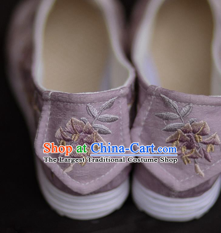 Chinese Embroidered Wisteria Butterfly Shoes Handmade Lilac Cloth Shoes Traditional Hanfu Shoes