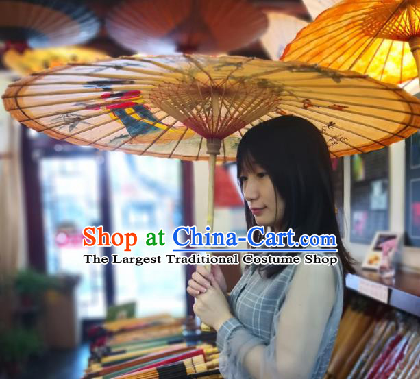 China Classical Oil Paper Umbrella Traditional Hanfu Oilpaper Umbrella Hand Ink Painting Palace Lady Umbrella