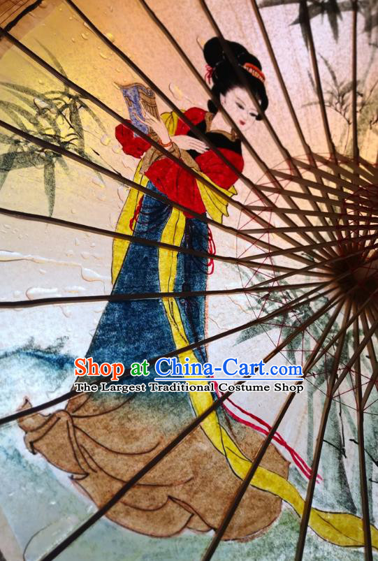 China Classical Oil Paper Umbrella Traditional Hanfu Oilpaper Umbrella Hand Ink Painting Palace Lady Umbrella
