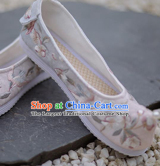 Chinese Handmade Light Pink Cloth Shoes Traditional Hanfu Shoes Embroidered Begonia Shoes