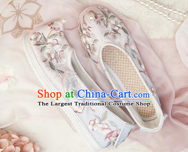 Chinese Handmade Light Pink Cloth Shoes Traditional Hanfu Shoes Embroidered Begonia Shoes