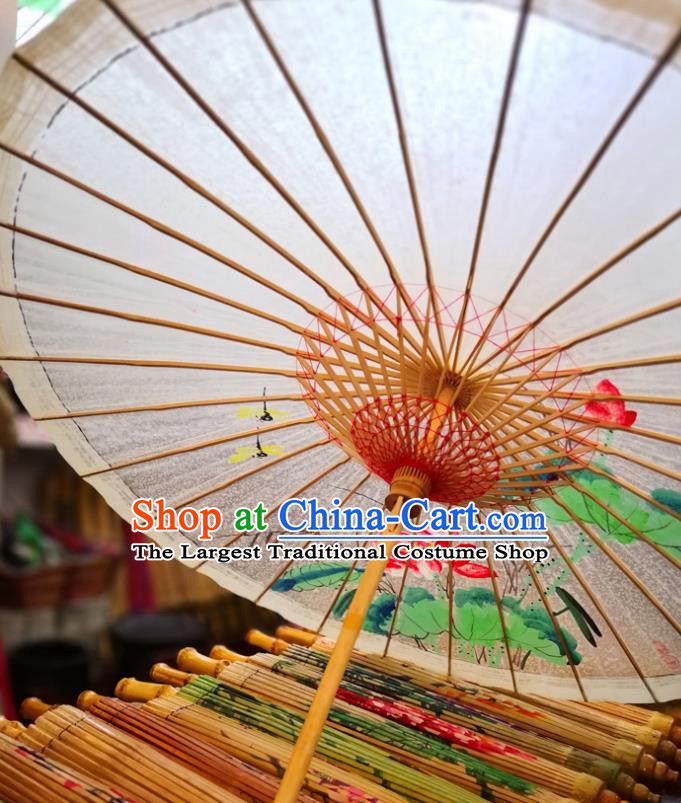 China Hand Painting Red Lotus Dragonfly Umbrella Classical Dance Oil Paper Umbrella Traditional Hanfu Oilpaper Umbrella