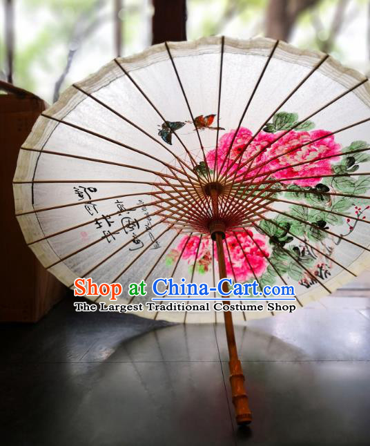 China Traditional Hanfu Oilpaper Umbrella Hand Painting Peony Umbrella Classical Oil Paper Umbrella
