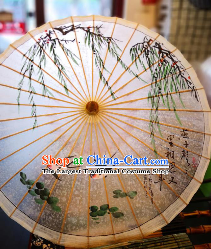 China Classical Dance Oil Paper Umbrella Traditional Hanfu Oilpaper Umbrella Hand Painting Willow Branch Umbrella