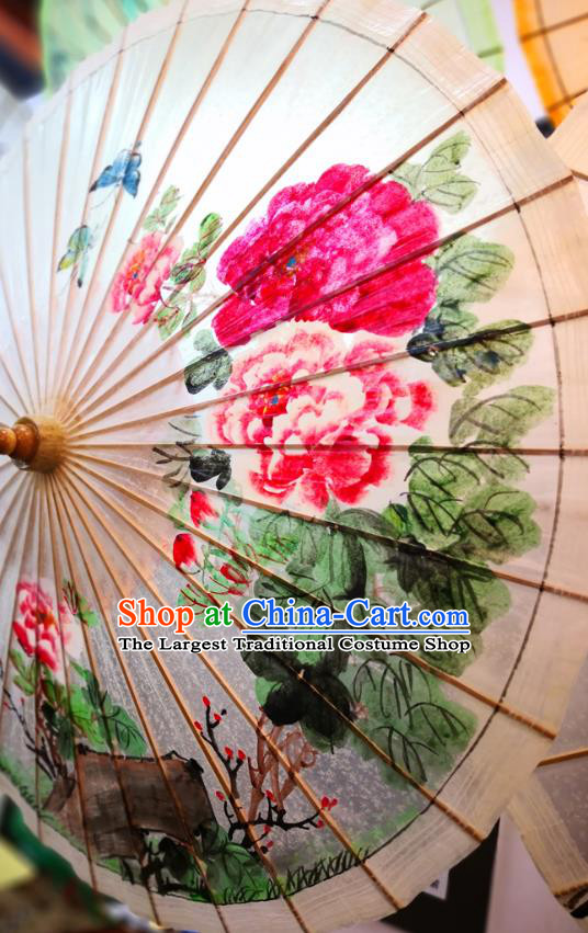 China Handmade Oilpaper Umbrella Classical Dance Oil Paper Umbrella Traditional Hanfu Ink Painting Peony Umbrella