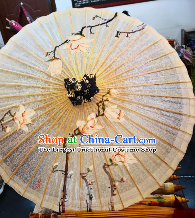China Handmade Oilpaper Umbrella Painting Mangnolia Oil Paper Umbrella Traditional Hanfu Umbrella