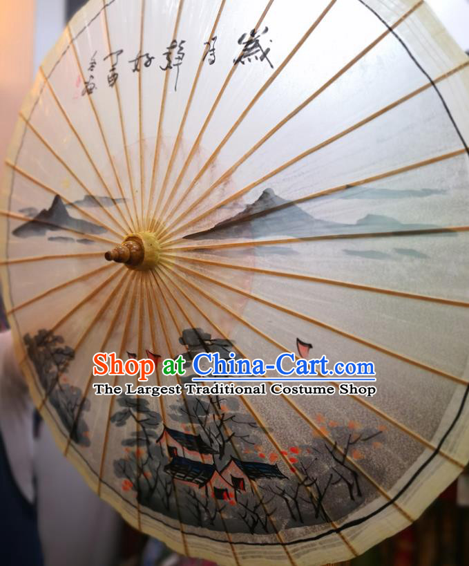 China Traditional Hanfu Umbrella Handmade Oilpaper Umbrella Ink Painting Oil Paper Umbrella