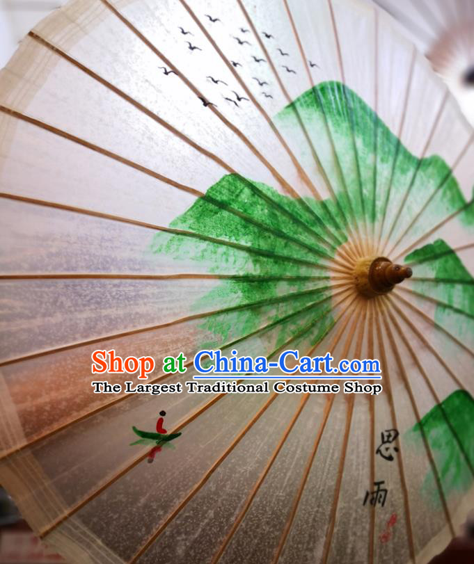 China Handmade Oilpaper Umbrella Ink Painting Landscape Oil Paper Umbrella Traditional Hanfu Umbrella