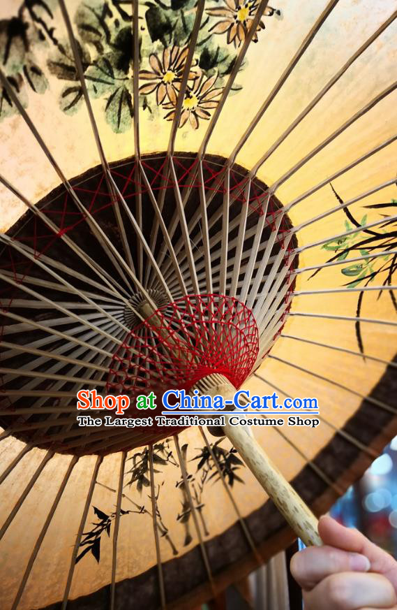 China Handmade Ink Painting Plum Orchids Bamboo Chrysanthemum Oilpaper Umbrella Traditional Oil Paper Umbrella
