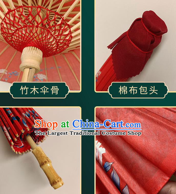 China Traditional Wedding Umbrella Craft Classical Dance Oil Paper Umbrella Hand Painting Peony Red Oilpaper Umbrella