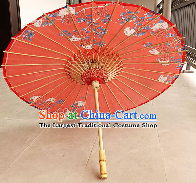 China Traditional Wedding Umbrella Craft Classical Dance Oil Paper Umbrella Hand Painting Peony Red Oilpaper Umbrella