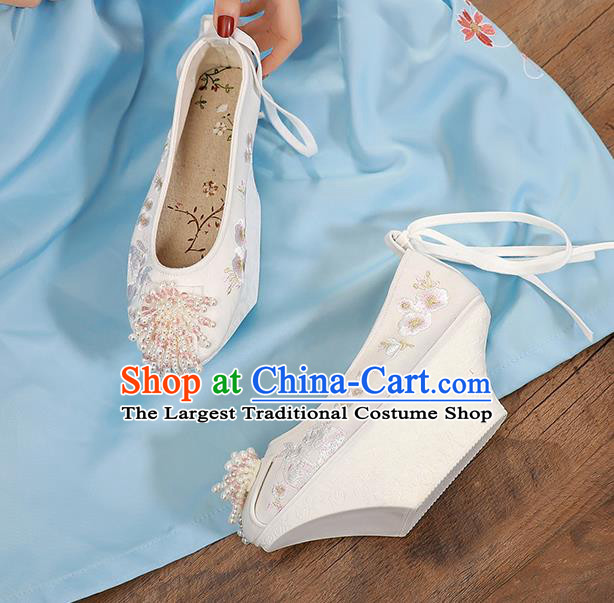 Chinese Handmade Embroidered Shoes Traditional Ancient Qing Dynasty Imperial Consort Saucers Shoes
