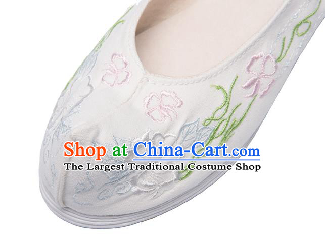 Chinese Ancient Princess Shoes Traditional Ming Dynasty Hanfu Shoes Handmade Embroidered White Bow Shoes