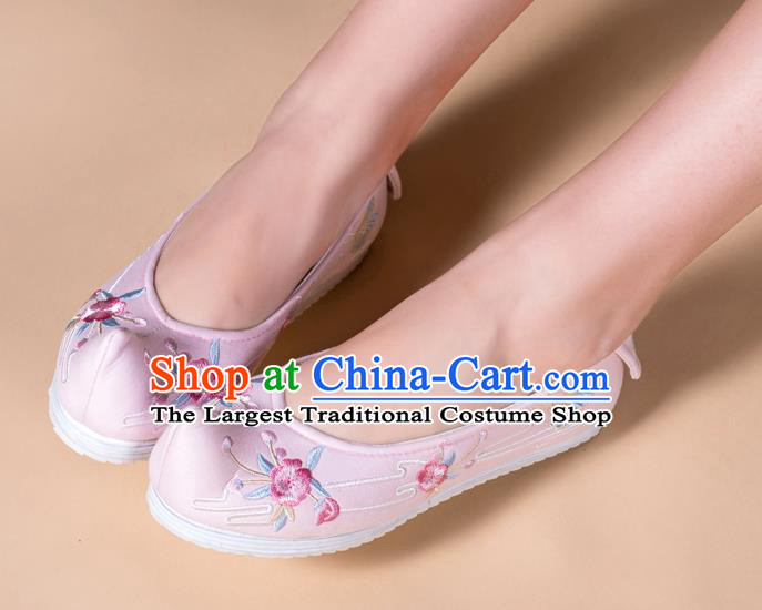 Chinese Traditional Ming Dynasty Hanfu Shoes Handmade Embroidered Pink Cloth Shoes Ancient Princess Shoes