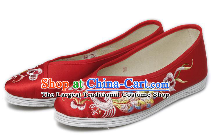 China Traditional Embroidered Phoenix Red Shoes National Wedding Bride Boots