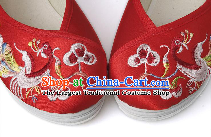 China Traditional Embroidered Phoenix Red Shoes National Wedding Bride Boots