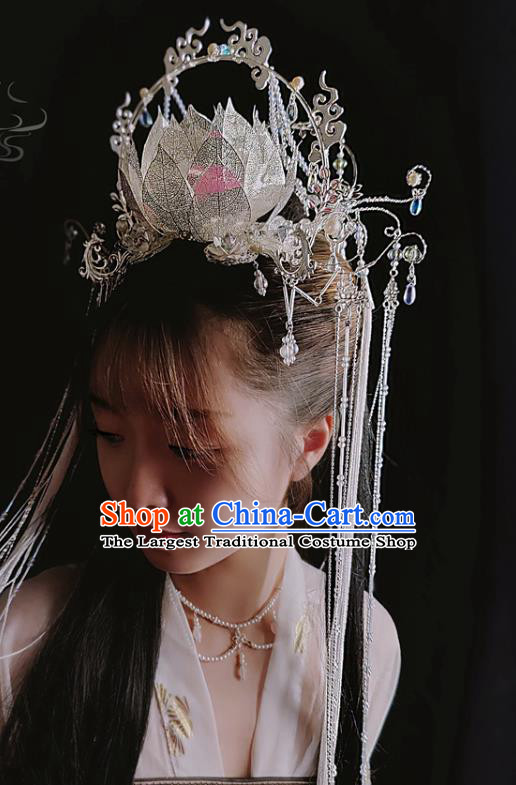 China Ancient Taoist Nun Hair Accessories Handmade Traditional Tang Dynasty Princess Lotus Hair Crown