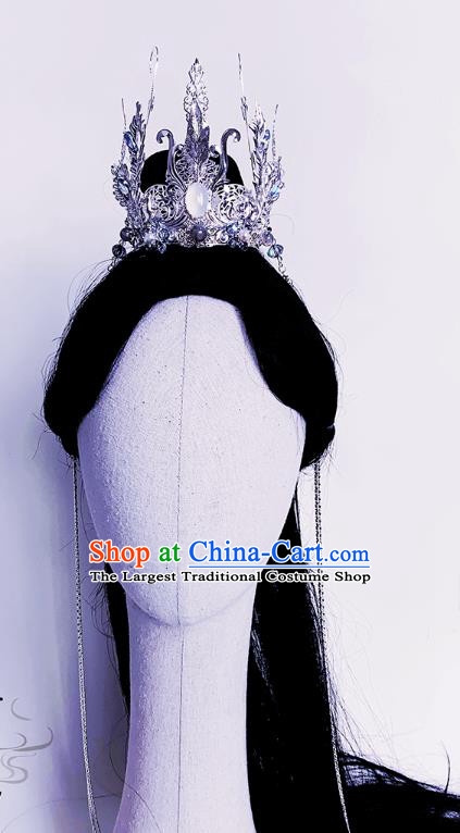 Chinese Jin Dynasty Noble Prince Argent Hairdo Crown Ancient Swordsman Hair Accessories