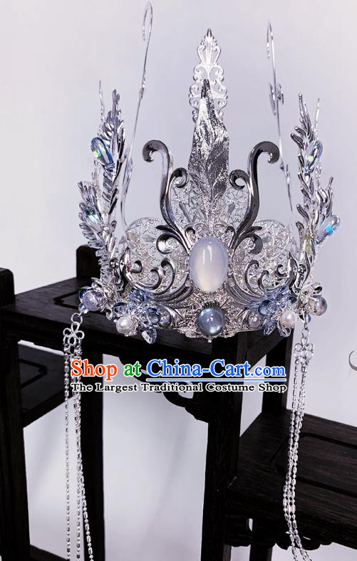 Chinese Jin Dynasty Noble Prince Argent Hairdo Crown Ancient Swordsman Hair Accessories