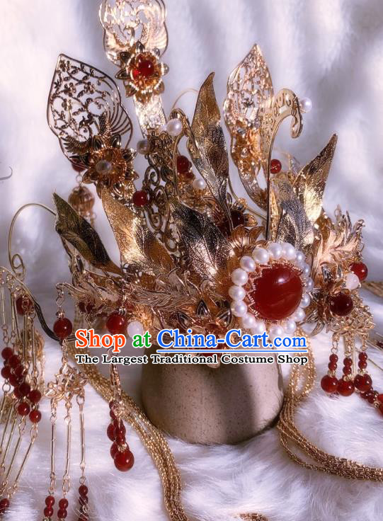 China Ancient Queen Hair Accessories Handmade Traditional Ming Dynasty Empress Golden Hair Crown