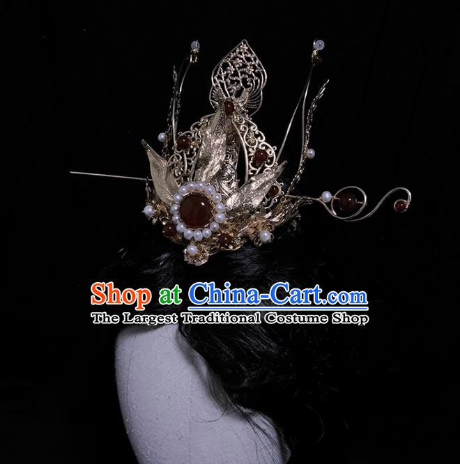 China Ancient Swordswoman Hair Accessories Handmade Traditional Ming Dynasty Princess Hair Crown and Hairpin