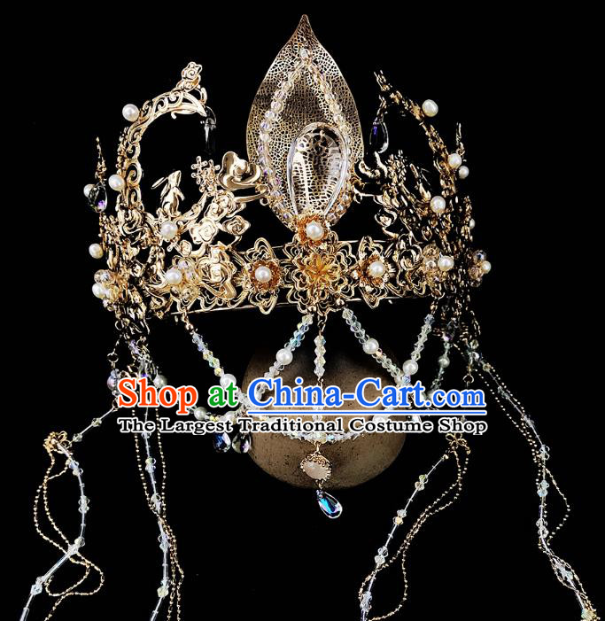 China Handmade Hair Accessories Ancient Queen Golden Tassel Hair Crown