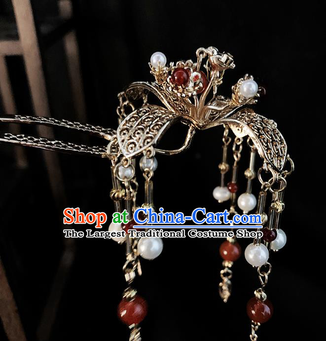 China Ancient Queen Golden Tassel Hairpin Handmade Traditional Tang Dynasty Wedding Hair Accessories