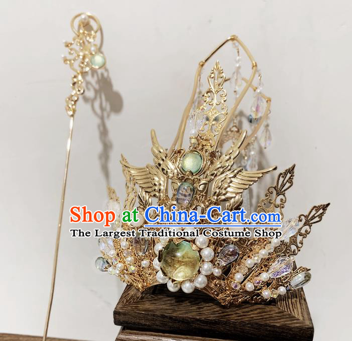 China Ancient Goddess Tassel Hair Crown Handmade Traditional Ming Dynasty Princess Headwear