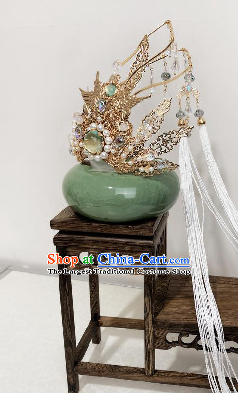 China Ancient Goddess Tassel Hair Crown Handmade Traditional Ming Dynasty Princess Headwear