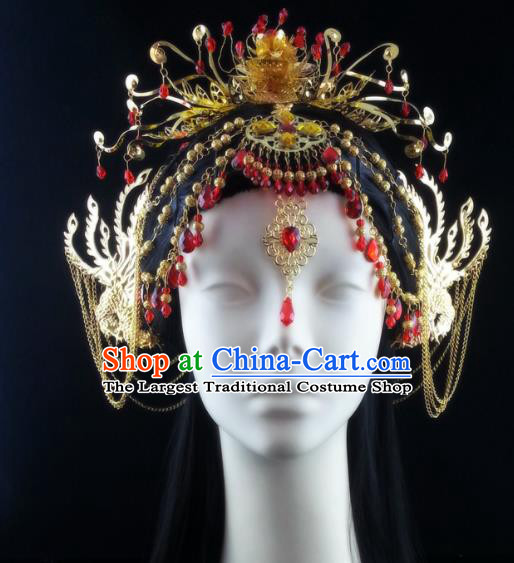 China Ancient Princess Hair Accessories Handmade Traditional Wedding Golden Hair Crown Hairpins Full Set