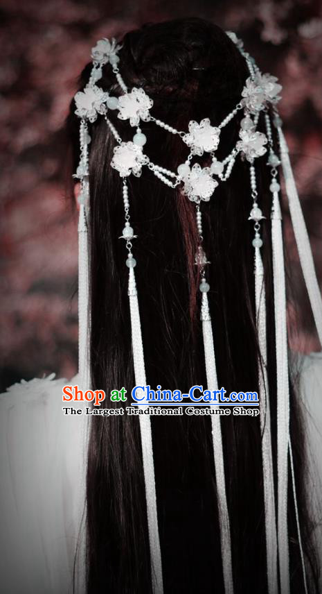China Handmade Traditional Cosplay Princess White Tassel Hair Clasp Ancient Fairy Hair Accessories