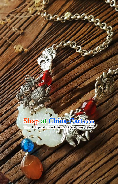Chinese National Jade Necklace Pendant Miao Ethnic Silver Necklet Accessories