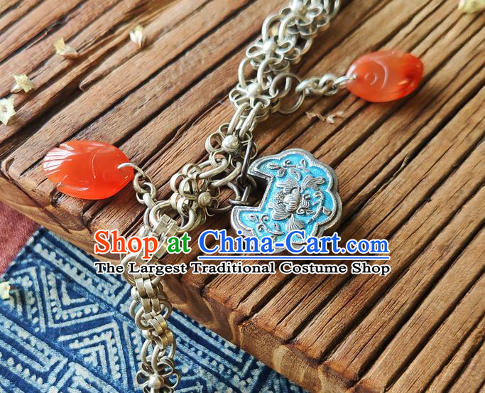 China Handmade Blueing Silver Lock Wristlet Accessories National Woman Tassel Bracelet