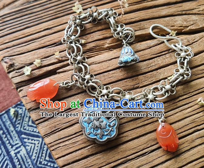 China Handmade Blueing Silver Lock Wristlet Accessories National Woman Tassel Bracelet