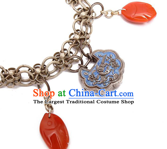 China Handmade Blueing Silver Lock Wristlet Accessories National Woman Tassel Bracelet