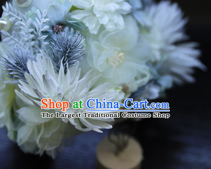 China Ancient Court Lady Hair Accessories Traditional Song Dynasty Princess Blue Flowers Hair Crown