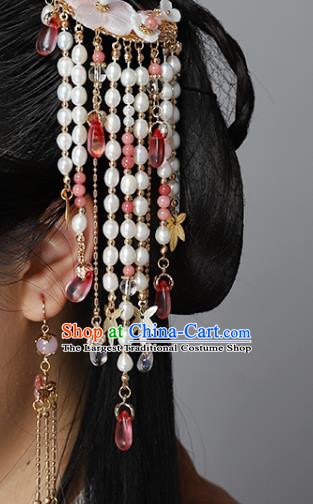 China Ancient Palace Lady Shell Plum Hairpins Traditional Ming Dynasty Princess Pearls Tassel Hair Stick