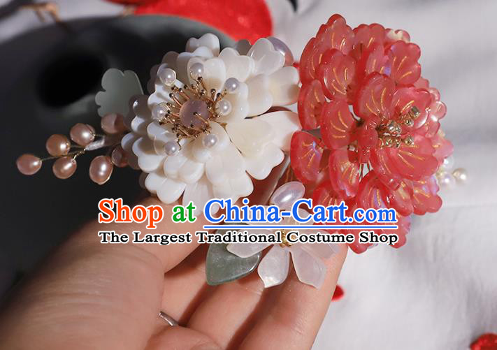 China Ancient Imperial Concubine Hairpin Traditional Song Dynasty Court Lady Shell Peony Hair Stick