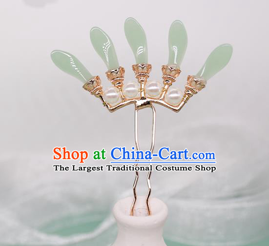 China Ancient Palace Lady Golden Hairpin Traditional Song Dynasty Princess Green Bamboo Leaf Hair Stick