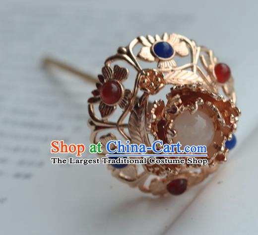 China Ancient Court Lady Gems Hairpin Traditional Ming Dynasty Empress Golden Hair Stick