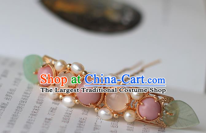 China Ancient Young Beauty Hairpin Traditional Ming Dynasty Princess Pearls Hair Stick