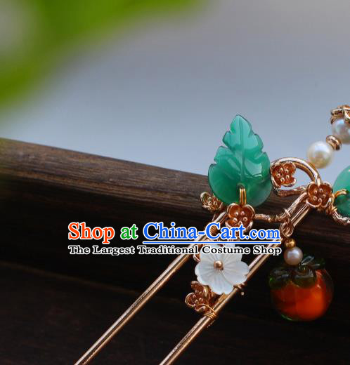 China Ancient Court Beauty Pearls Hairpin Traditional Song Dynasty Palace Lady Shell Plum Hair Stick