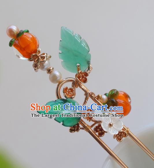 China Ancient Court Beauty Pearls Hairpin Traditional Song Dynasty Palace Lady Shell Plum Hair Stick
