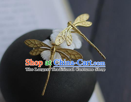 China Ancient Noble Lady Jade Hairpin Traditional Ming Dynasty Princess Golden Dragonfly Hair Stick