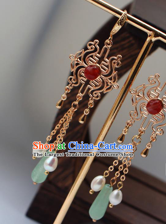 Chinese Traditional Qing Dynasty Court Lady Golden Earrings Ancient Empress Ear Jewelry